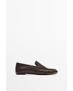 MASSIMO DUTTI Soft Leather Moc Toe Loafer - White