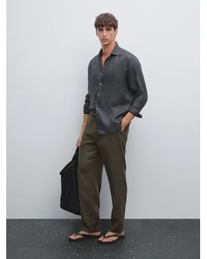MASSIMO DUTTI 100% Linen Jogger Fit Trousers - Grey