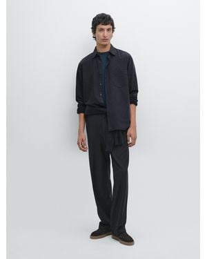 MASSIMO DUTTI Camisa Micropana Regular Fit - Azul