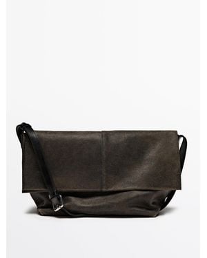MASSIMO DUTTI Versleten Nappaleren Tas Met Flap - Zwart