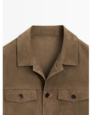 MASSIMO DUTTI Distressed Effect Leather Jacket With Pockets - White