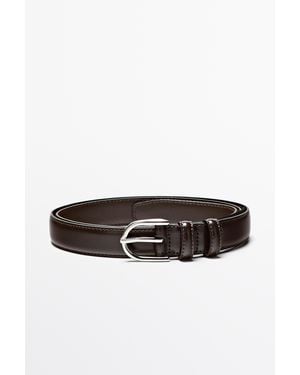 MASSIMO DUTTI Nappa Leather Dress Belt With Double Loop - Brown