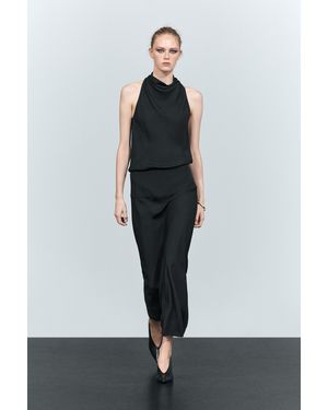 MASSIMO DUTTI Halter Midi Dress With Waistband Detail - Black