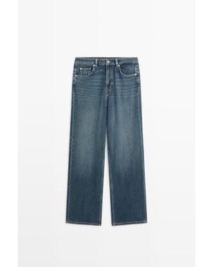 MASSIMO DUTTI Relax Fit Wide Leg Jeans Met Halfhoge Taille - Blauw