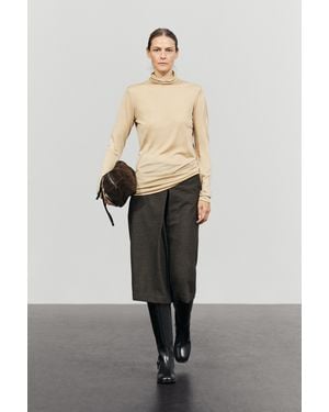 MASSIMO DUTTI Wool-Blend Skort Trousers - Brown