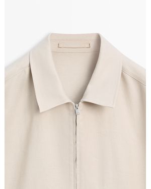 MASSIMO DUTTI 100% Linen Total Look Bomber Jacket - White