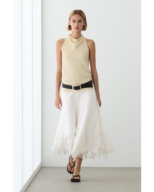MASSIMO DUTTI Flared Midi Skirt With Embroidery - White