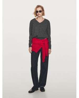 MASSIMO DUTTI Jersey Punto Cuello Pico 100% Cashmere - Rojo