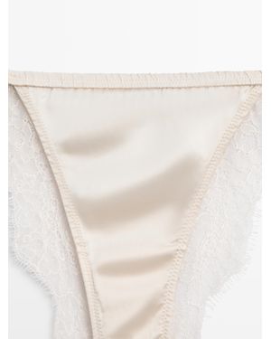 MASSIMO DUTTI Silk Briefs With Lace Detail - Natural