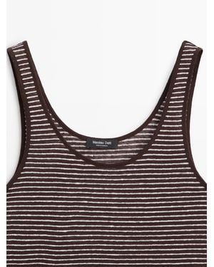 MASSIMO DUTTI Striped Linen Tank Top - Grey
