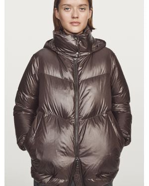 MASSIMO DUTTI Shiny Down Jacket With Detachable Hood, Water Repellent - Brown
