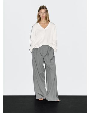 MASSIMO DUTTI Camiseta Cuello Pico Oversize - Blanco