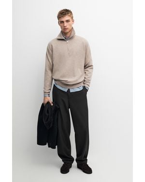 MASSIMO DUTTI Mock Neck Zip-Up Knit Jumper - Multicolour