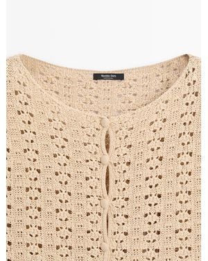 MASSIMO DUTTI Short Sleeve Crochet Knit Cardigan - Natural