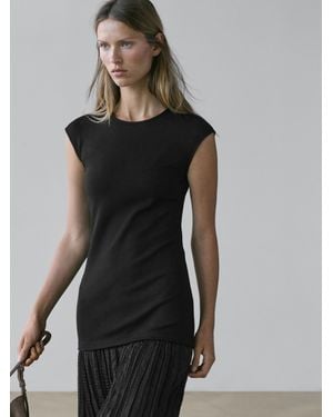 MASSIMO DUTTI Long Contrast Pleated Dress - Black