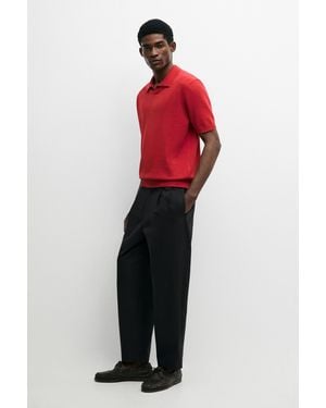 MASSIMO DUTTI Cotton Blend V-Neck Polo Shirt - Red
