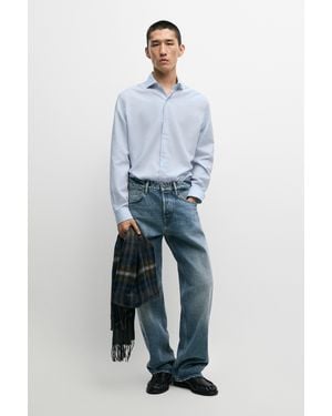 MASSIMO DUTTI Regular Fit Cotton Blend Shirt - Blue