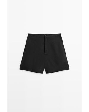 MASSIMO DUTTI Korte 100% Linnen Bermuda - Zwart