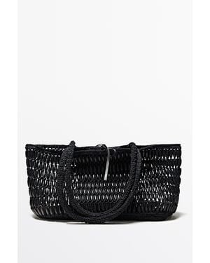 MASSIMO DUTTI Tote Bag With Wooden Details - Black