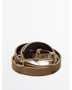 MASSIMO DUTTI Equestrian Split Suede Leather Belt - Multicolour