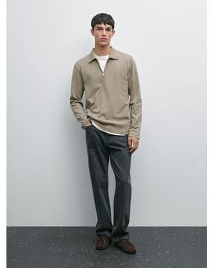 MASSIMO DUTTI Polo Fermeture Éclair À Manches Longues - Gris