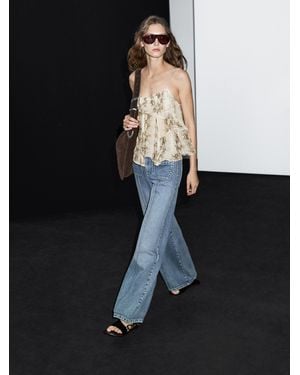 MASSIMO DUTTI Ruffled Snakeskin Print Top With Gathered Detail - Black