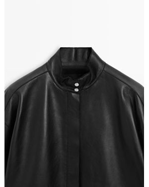 MASSIMO DUTTI Nappa Leather Jacket With Pocket Details - White