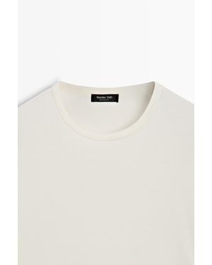 MASSIMO DUTTI 100% Cotton Short Sleeve T-Shirt - Natural