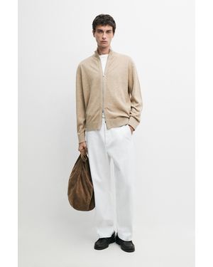MASSIMO DUTTI Wool Blend Cardigan With Zip Detail - White