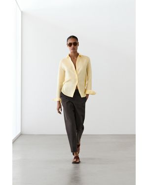 MASSIMO DUTTI Slim Fit Linen Blend Trousers - Black