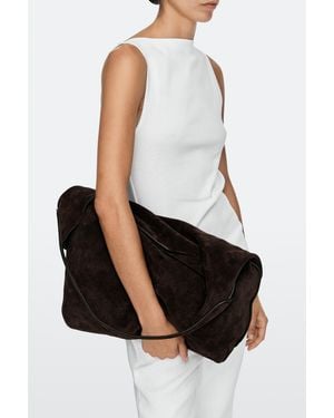 MASSIMO DUTTI Maxi Split Suede Leather Shoulder Bag - White