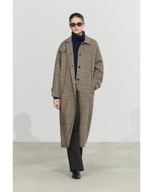 MASSIMO DUTTI Wool Blend Check Trench Coat - Natural