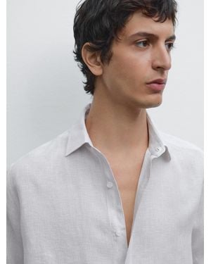 MASSIMO DUTTI Camisa Rayas Regular Fit 100% Lino - Gris