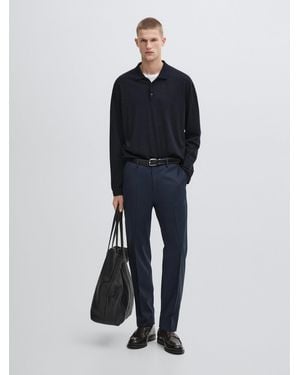MASSIMO DUTTI Pantaloni Da Completo 100% Lana - Blu