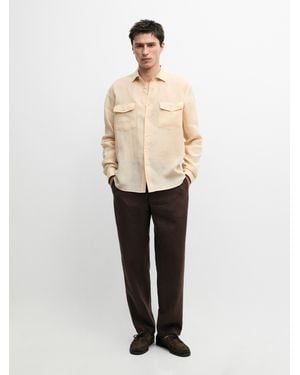 MASSIMO DUTTI 100% Linen Shirt With Pocket Details - Natural