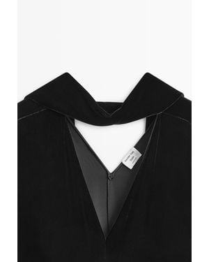 MASSIMO DUTTI Long Velvet Dress With Bow Neckline - Black