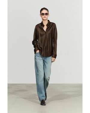 MASSIMO DUTTI Flowing Satin Shirt - Brown