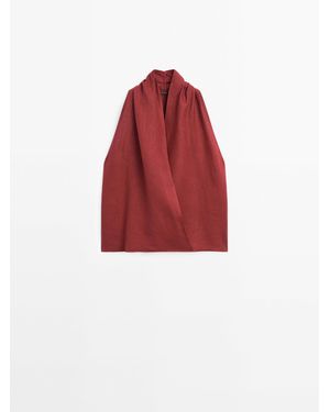 MASSIMO DUTTI Linnen Haltertop Met Overslag - Rood