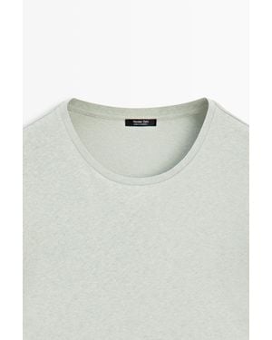 MASSIMO DUTTI Short Sleeve Linen Blend T-Shirt - Green