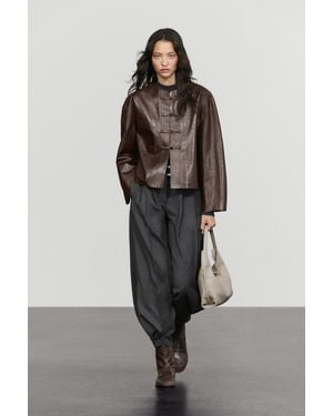 MASSIMO DUTTI Nappa Leather Jacket With Toggle Detail - Brown