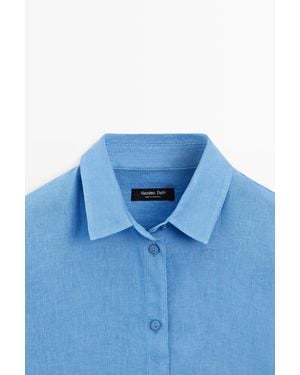 MASSIMO DUTTI Flowing 100% Linen Shirt - Blue