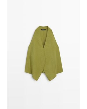 MASSIMO DUTTI Flowing Halter Surplice Top - Green