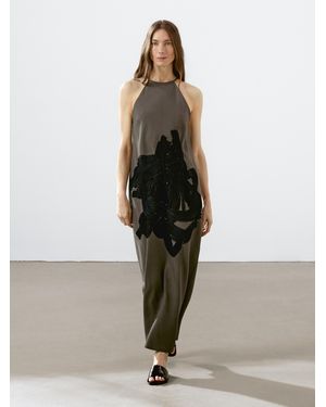 【Massimo Dutti】Contrast long dress with side slits MASSIMO DUTTI Contrast Long Dress With Side Slits in Black