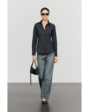 MASSIMO DUTTI Camisa Popelín Mezcla Algodón - Azul