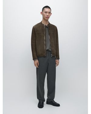 MASSIMO DUTTI Cool Wool Textured Trousers - Grey