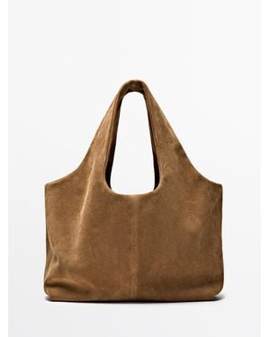 MASSIMO DUTTI Medium Splitsuède Leren Shopper - Bruin