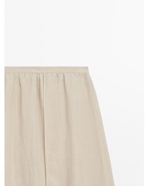 MASSIMO DUTTI Flowing Midi Skirt With Ramie - Natural