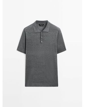 MASSIMO DUTTI 100% Linnen Tricot Polo - Grijs
