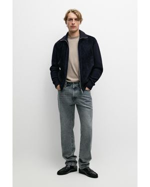 MASSIMO DUTTI Chaqueta Tejido Combinado Piel Ante - Azul