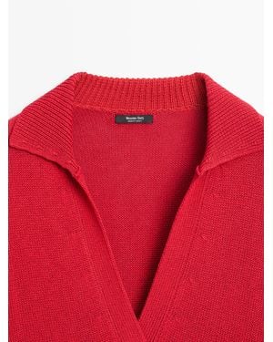MASSIMO DUTTI Flowy Knit Polo Jumper - White